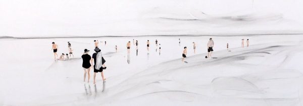 ציור מהמם של האמנית עירית יבלון, מתאר סצנה בחוף של אנשים. ציור מלא תוכן ותנועה, נותן למתבונן עומק. מינימליסטי ומדויק.