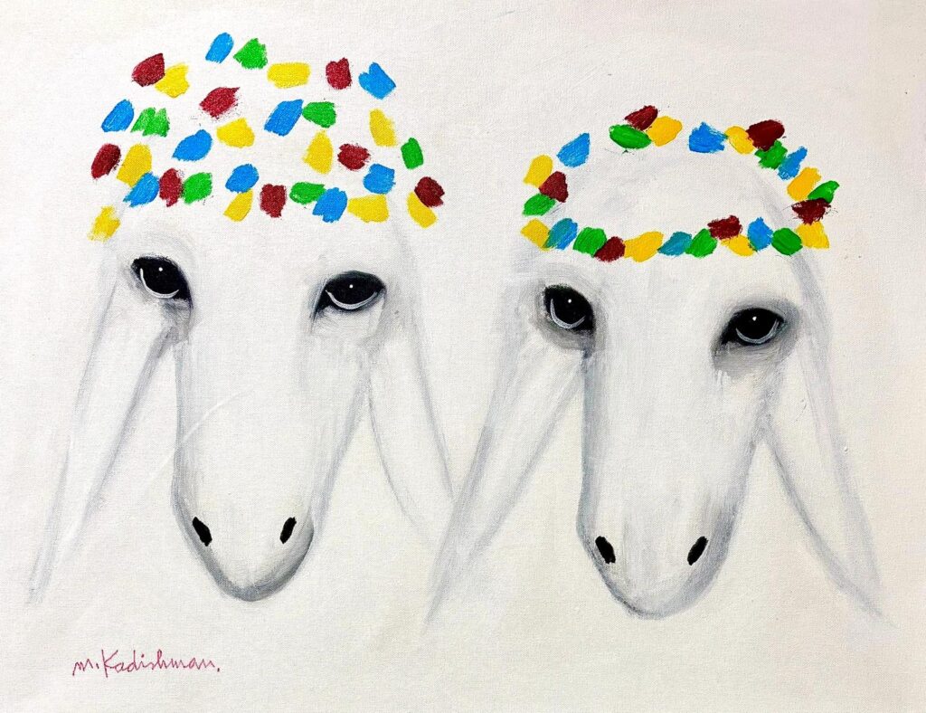 זוג כבשים עם כתר - מנשה קדישמן